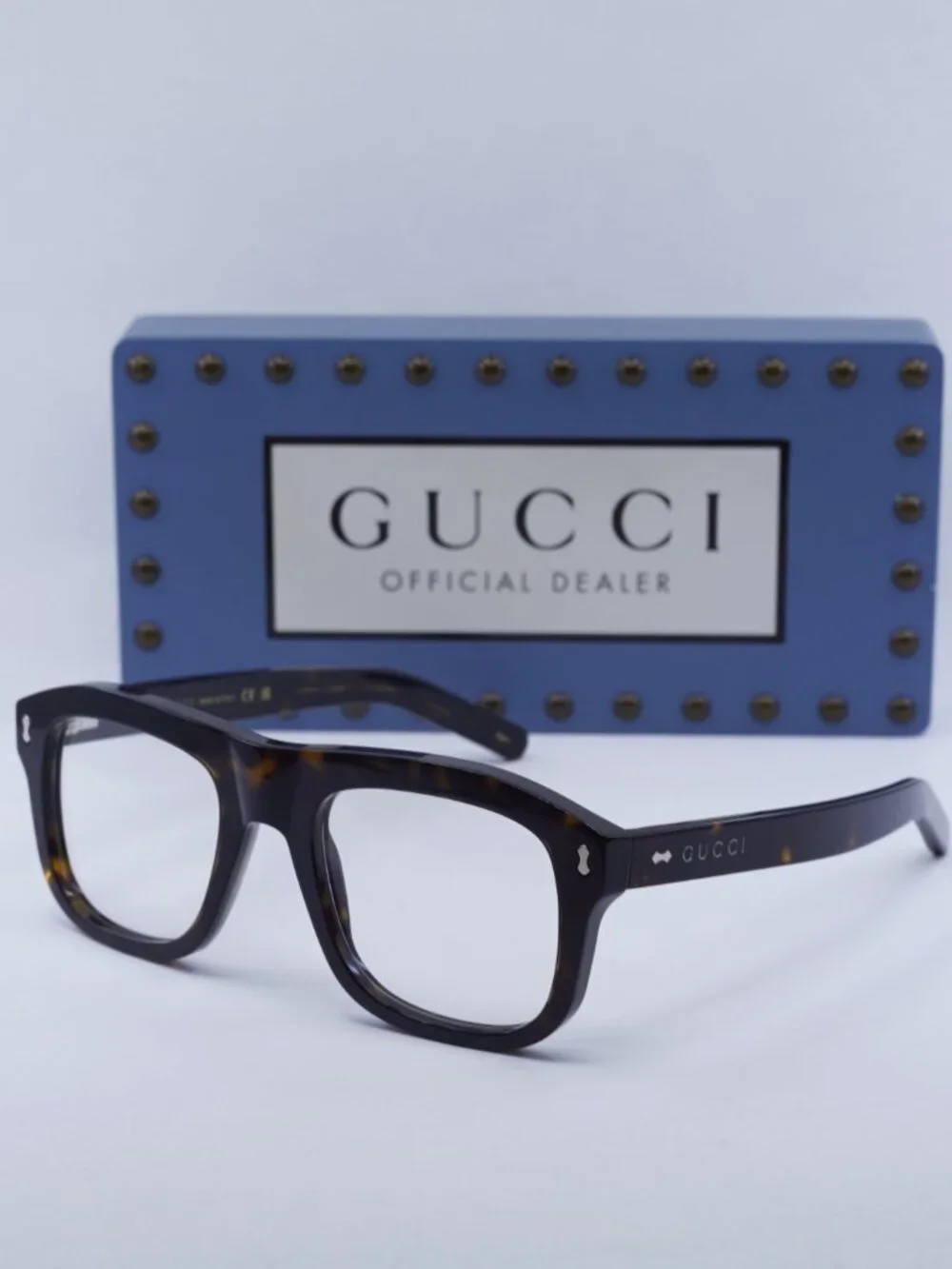 Gucci GG1712S 002 Square Sunglasses - Dark Havana\ Clear/Dark Green Clip-On